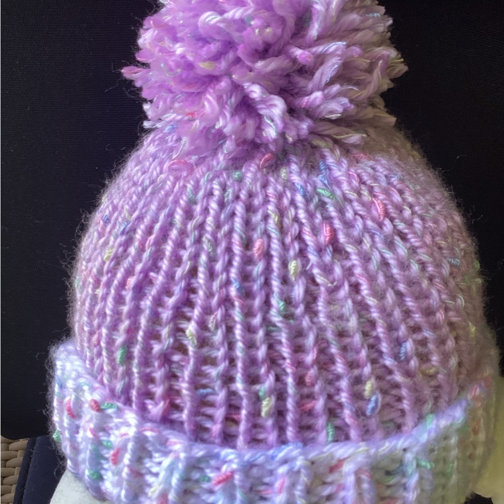 Baby Hat Hand Crafted Purple Knit Pom-Pom Beanie - Picture 9 of 13